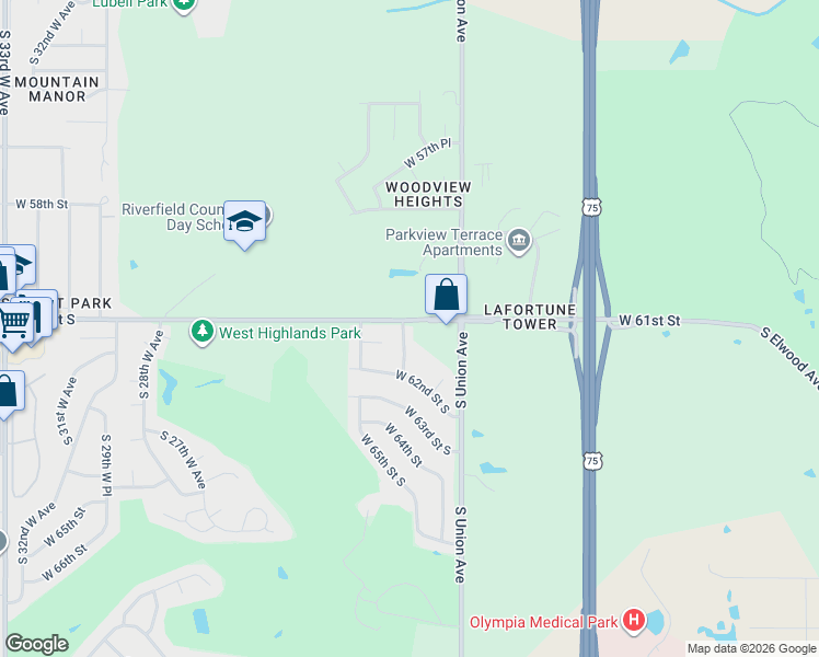 map of restaurants, bars, coffee shops, grocery stores, and more near 6101 South Waco Avenue in Tulsa