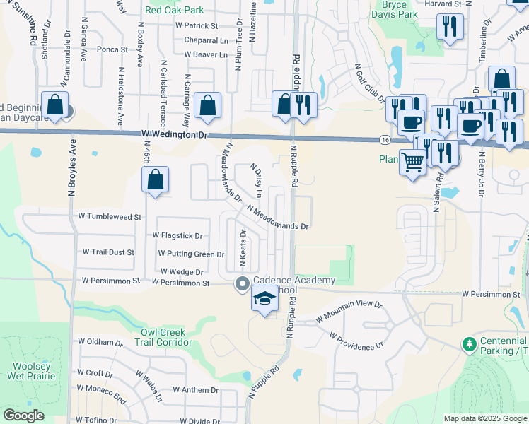 map of restaurants, bars, coffee shops, grocery stores, and more near 662 North Daisy Lane in Fayetteville