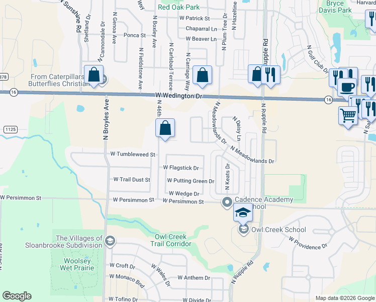 map of restaurants, bars, coffee shops, grocery stores, and more near 4430 West Lofty Wood Drive in Fayetteville