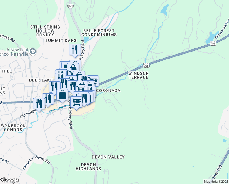 map of restaurants, bars, coffee shops, grocery stores, and more near 807 Running Deer in Nashville