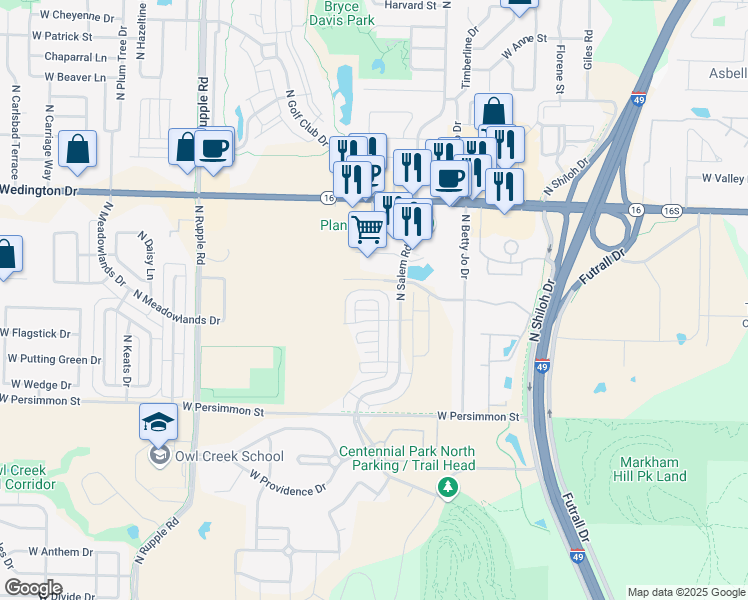 map of restaurants, bars, coffee shops, grocery stores, and more near 764 North Malbec Road in Fayetteville