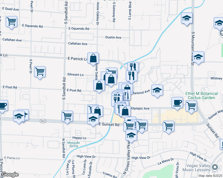 map of restaurants, bars, coffee shops, grocery stores, and more near 4090 East Post Road in Las Vegas