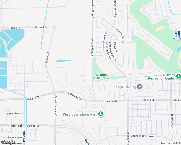 map of restaurants, bars, coffee shops, grocery stores, and more near Weston Ridge Street in Henderson