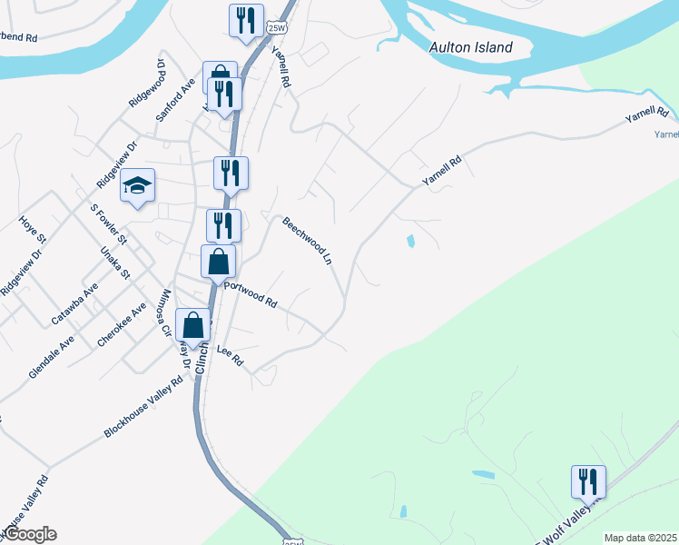 map of restaurants, bars, coffee shops, grocery stores, and more near 349 Beechwood Lane in Clinton