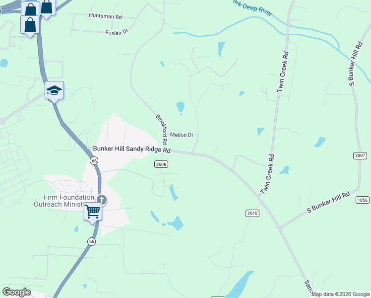 map of restaurants, bars, coffee shops, grocery stores, and more near 1613 Bunker Hill Sandy Ridge Road in Kernersville
