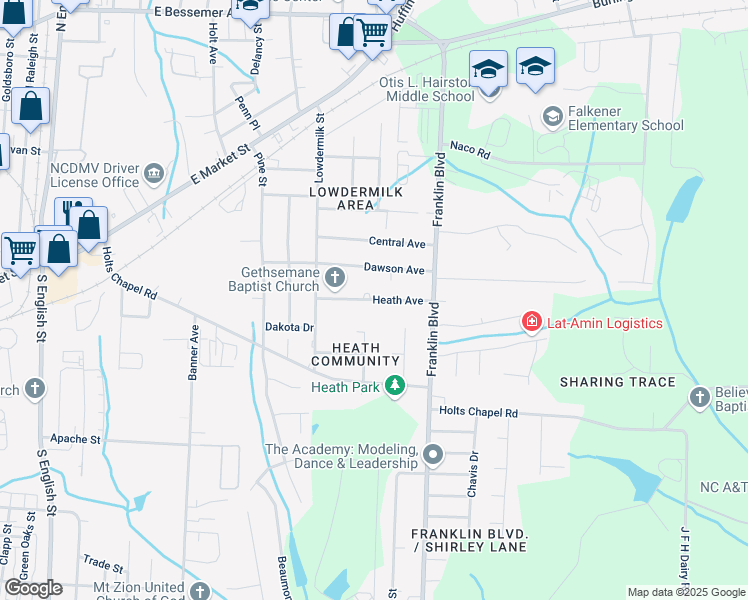 map of restaurants, bars, coffee shops, grocery stores, and more near 3798 Heath Street in Greensboro