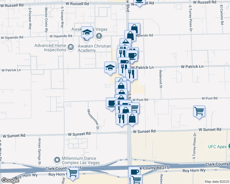 map of restaurants, bars, coffee shops, grocery stores, and more near 7000 West Post Road in Las Vegas