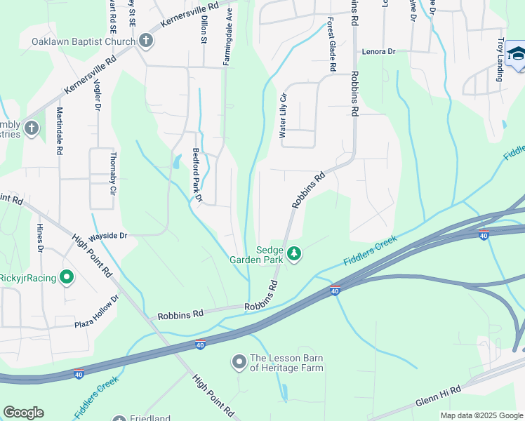map of restaurants, bars, coffee shops, grocery stores, and more near 3417 Tinley Park Drive in Winston-Salem