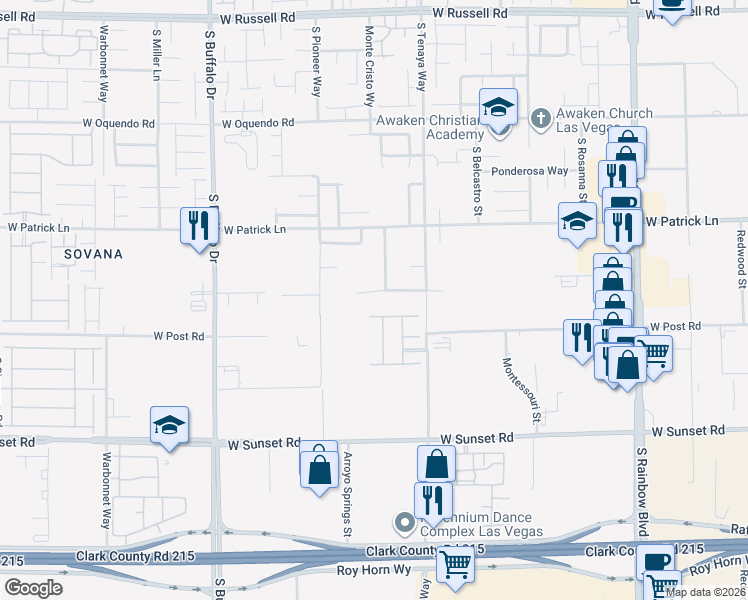 map of restaurants, bars, coffee shops, grocery stores, and more near 7461 Sundown Glen Avenue in Las Vegas