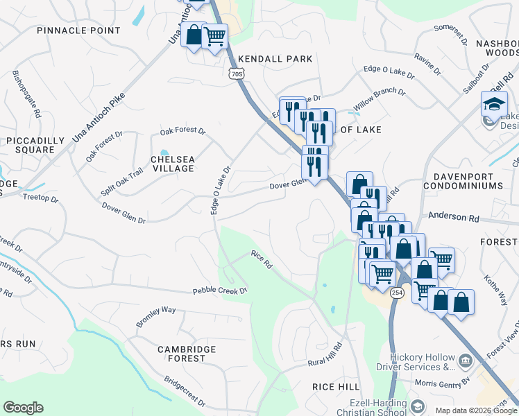 map of restaurants, bars, coffee shops, grocery stores, and more near 301 Dover Glen Dr in Antioch