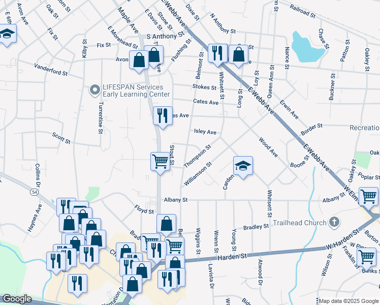 map of restaurants, bars, coffee shops, grocery stores, and more near 1712 Belmont Street in Burlington