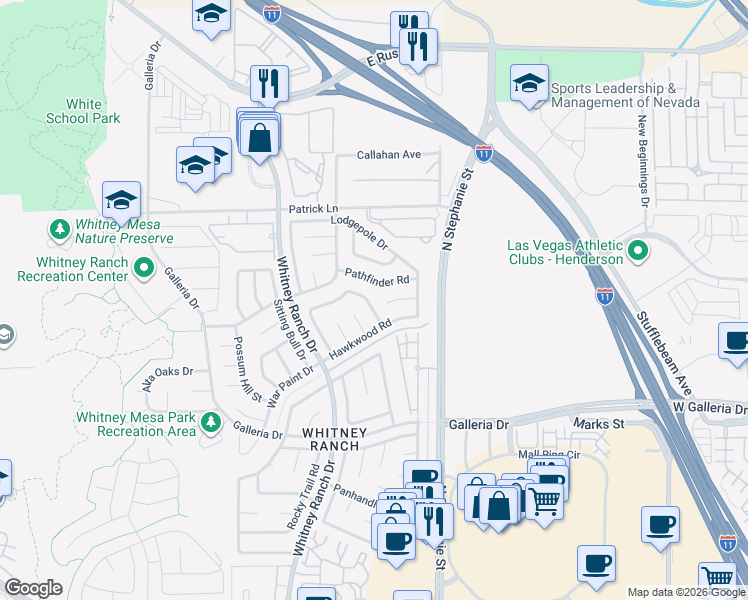 map of restaurants, bars, coffee shops, grocery stores, and more near 959 Derringer Lane in Henderson