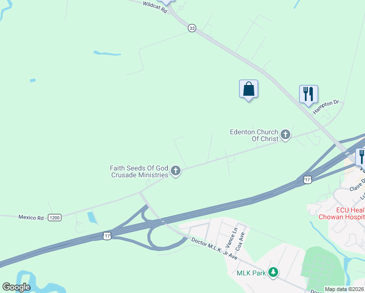 map of restaurants, bars, coffee shops, grocery stores, and more near 2112 John Hill Lane in Edenton