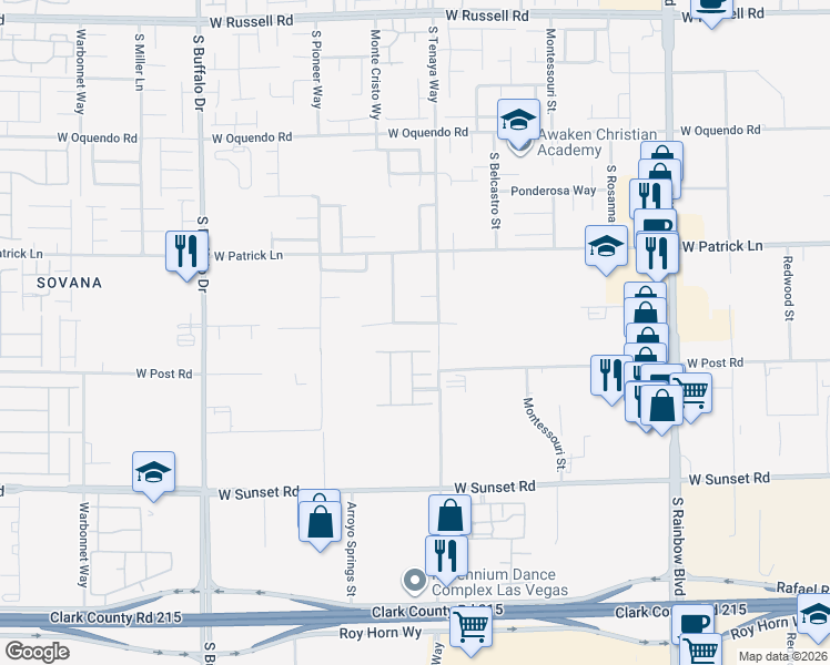 map of restaurants, bars, coffee shops, grocery stores, and more near 7389 Sundown Glen Avenue in Las Vegas