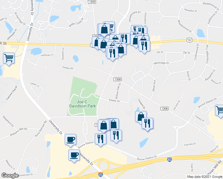 map of restaurants, bars, coffee shops, grocery stores, and more near 1230 Saint Marks Church Road in Burlington