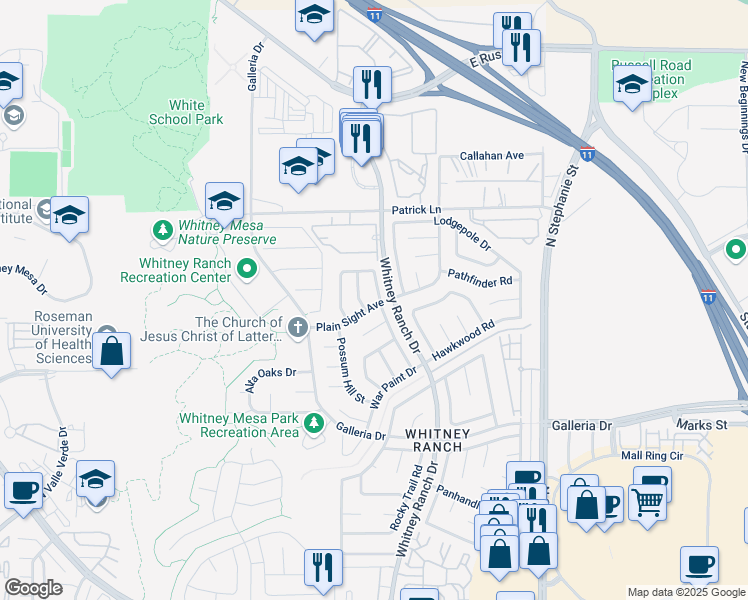 map of restaurants, bars, coffee shops, grocery stores, and more near 926 Sitting Bull Drive in Henderson