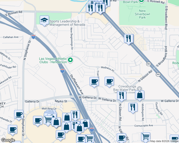 map of restaurants, bars, coffee shops, grocery stores, and more near 1096 Tektite Avenue in Henderson