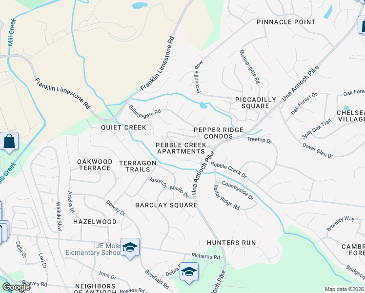 map of restaurants, bars, coffee shops, grocery stores, and more near 123 Pepper Ridge Circle in Nashville