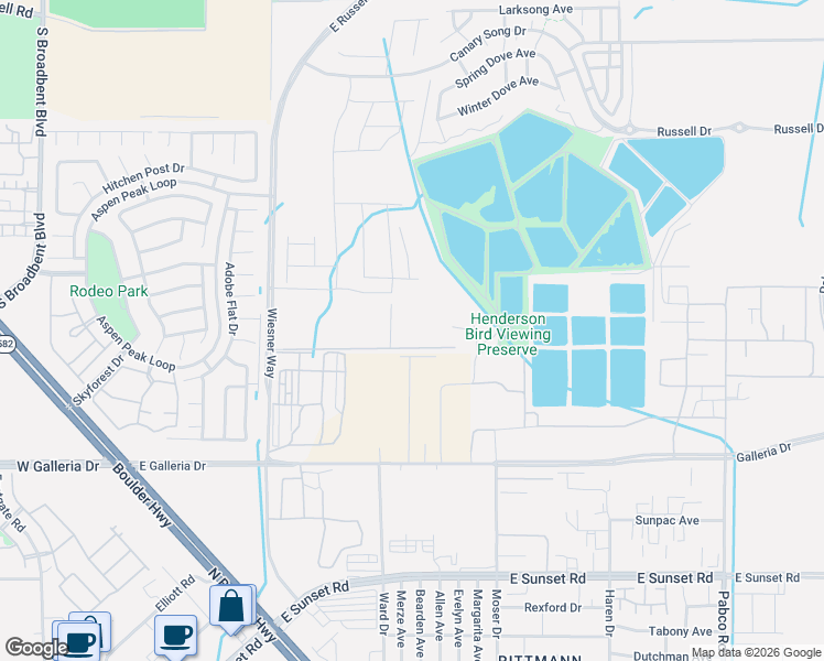 map of restaurants, bars, coffee shops, grocery stores, and more near Unnamed Road in Henderson