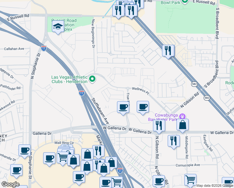 map of restaurants, bars, coffee shops, grocery stores, and more near 1096 Tektite Avenue in Henderson