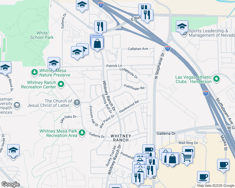 map of restaurants, bars, coffee shops, grocery stores, and more near 929 Derringer Lane in Henderson