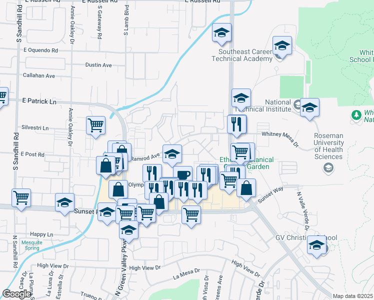 map of restaurants, bars, coffee shops, grocery stores, and more near 2001 Ramrod Avenue in Henderson