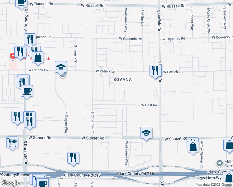 map of restaurants, bars, coffee shops, grocery stores, and more near 8089 Nottingham Hill Lane in Las Vegas