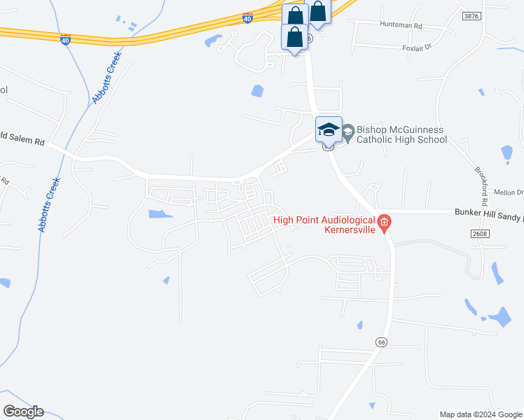 map of restaurants, bars, coffee shops, grocery stores, and more near 1740 Eastfall Street in Kernersville