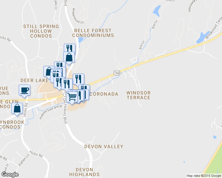 map of restaurants, bars, coffee shops, grocery stores, and more near 807 Running Deer in Nashville