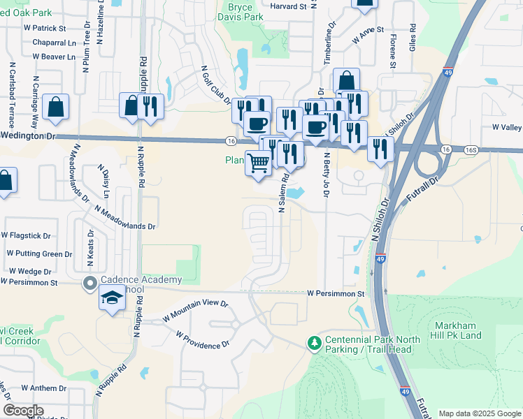 map of restaurants, bars, coffee shops, grocery stores, and more near 740 North Malbec Road in Fayetteville