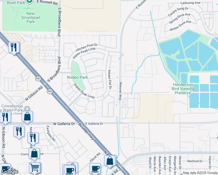 map of restaurants, bars, coffee shops, grocery stores, and more near 917 Adobe Flat Drive in Henderson