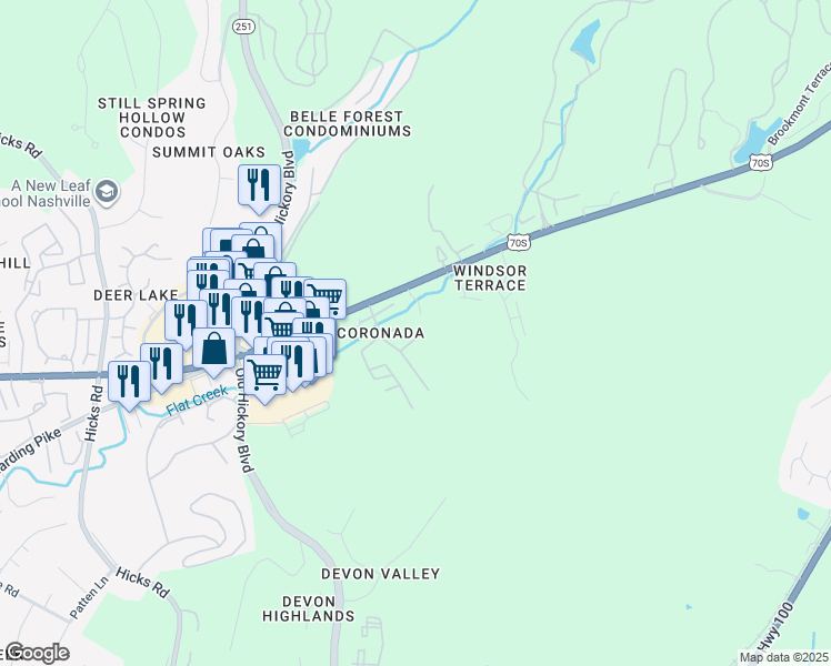 map of restaurants, bars, coffee shops, grocery stores, and more near 815 Running Deer in Nashville