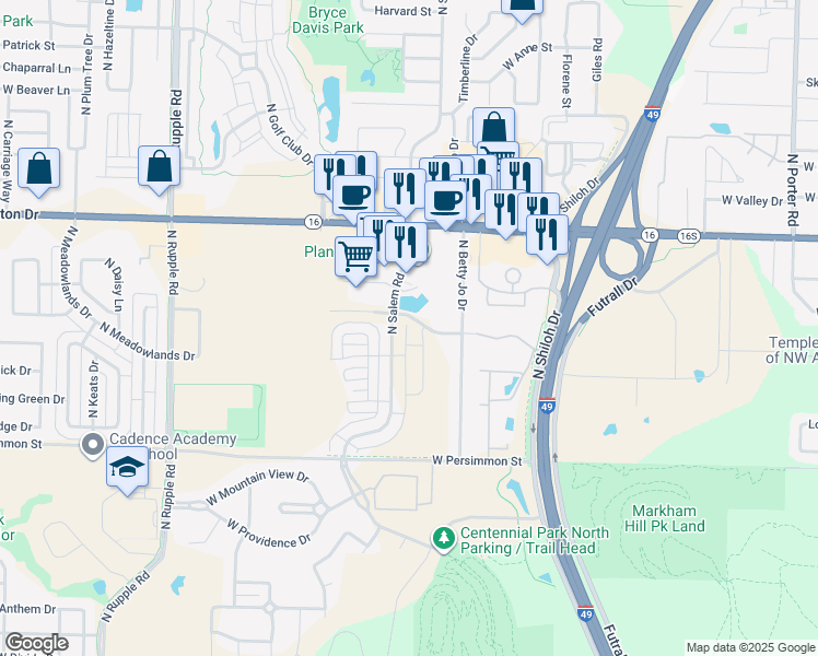 map of restaurants, bars, coffee shops, grocery stores, and more near 3314 West Jewell Road in Fayetteville