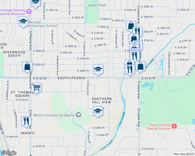 map of restaurants, bars, coffee shops, grocery stores, and more near 1770 East 61st Street in Tulsa