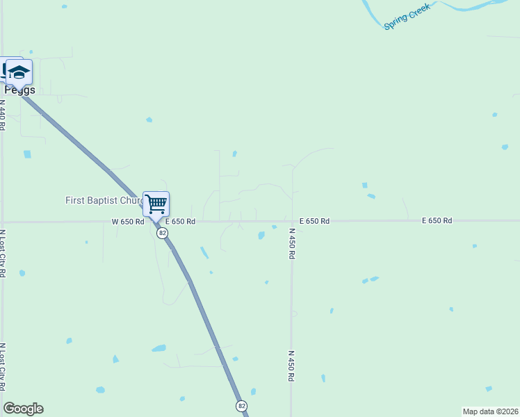 map of restaurants, bars, coffee shops, grocery stores, and more near 11838 East 650 Road in Hulbert