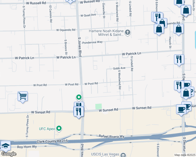map of restaurants, bars, coffee shops, grocery stores, and more near 5910 West Post Road in Las Vegas