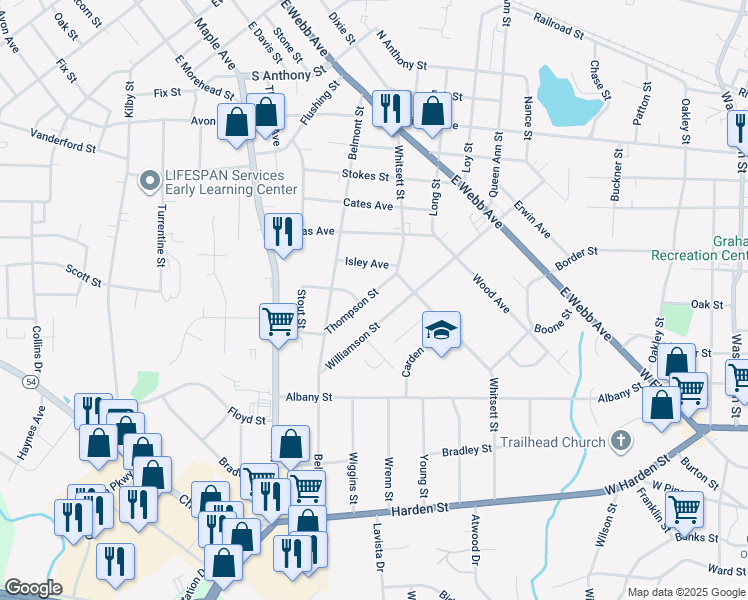 map of restaurants, bars, coffee shops, grocery stores, and more near 324 Thompson Street in Burlington