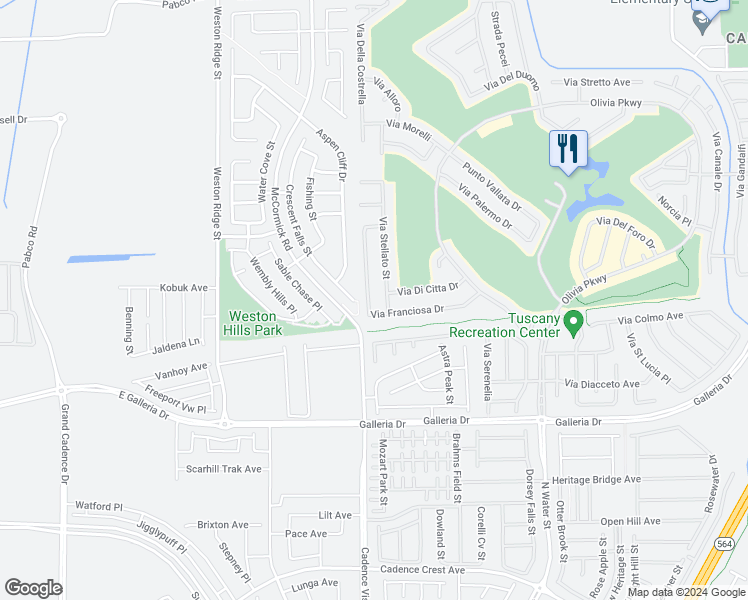 map of restaurants, bars, coffee shops, grocery stores, and more near 904 Via Del Tramonto Street in Henderson