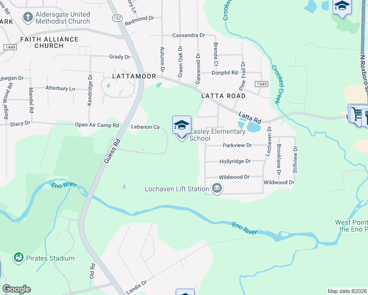 map of restaurants, bars, coffee shops, grocery stores, and more near 302 Lebanon Circle in Durham