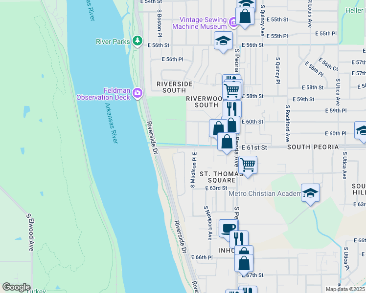 map of restaurants, bars, coffee shops, grocery stores, and more near 958 East 61st Street in Tulsa