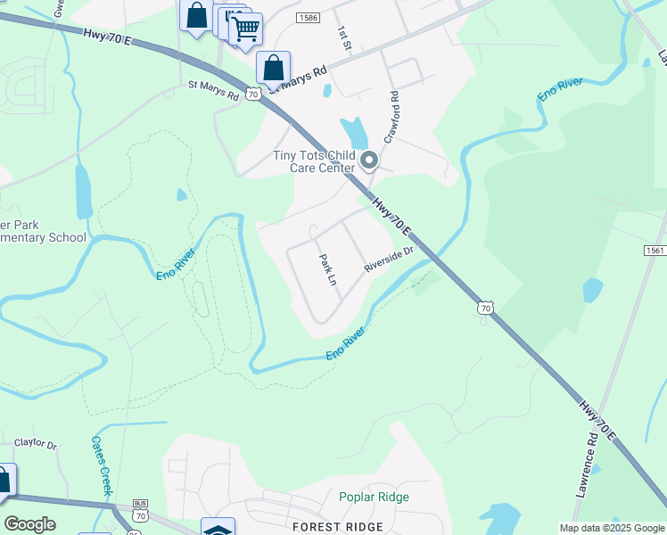 map of restaurants, bars, coffee shops, grocery stores, and more near 1516 Park Lane in Hillsborough