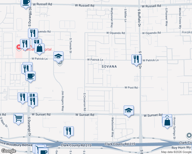 map of restaurants, bars, coffee shops, grocery stores, and more near 8112 Nottingham Hill Lane in Las Vegas