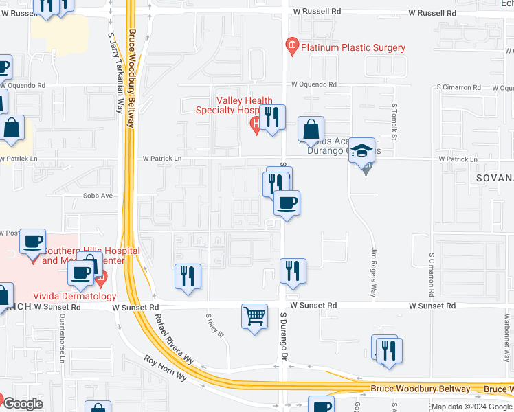 map of restaurants, bars, coffee shops, grocery stores, and more near 6233 Haiku Stairs Street in Las Vegas