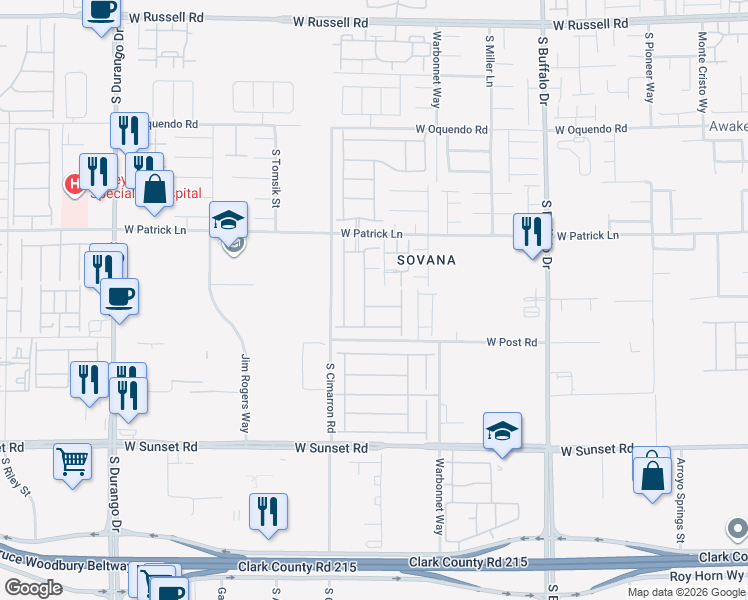 map of restaurants, bars, coffee shops, grocery stores, and more near 8112 Nottingham Hill Lane in Las Vegas