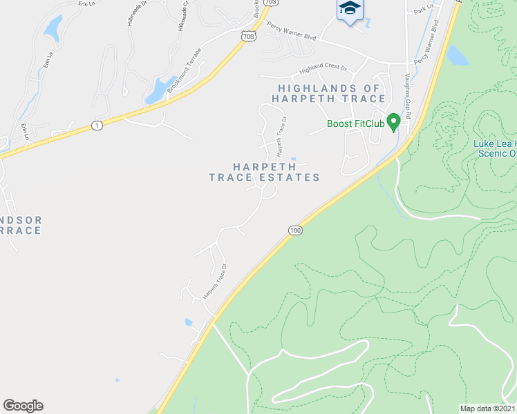 map of restaurants, bars, coffee shops, grocery stores, and more near Harpeth Trace Drive in Nashville