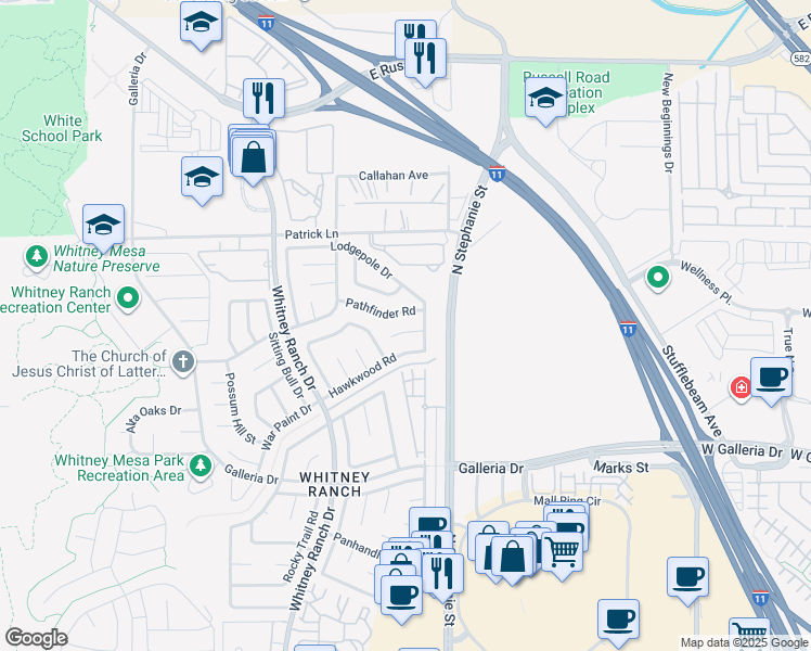 map of restaurants, bars, coffee shops, grocery stores, and more near 1408 Bareback Court in Henderson