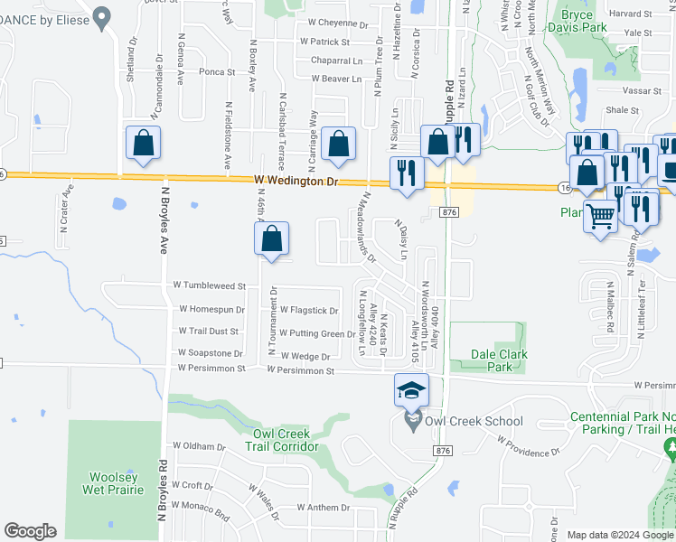 map of restaurants, bars, coffee shops, grocery stores, and more near 4349 West Bell Flower Drive in Fayetteville