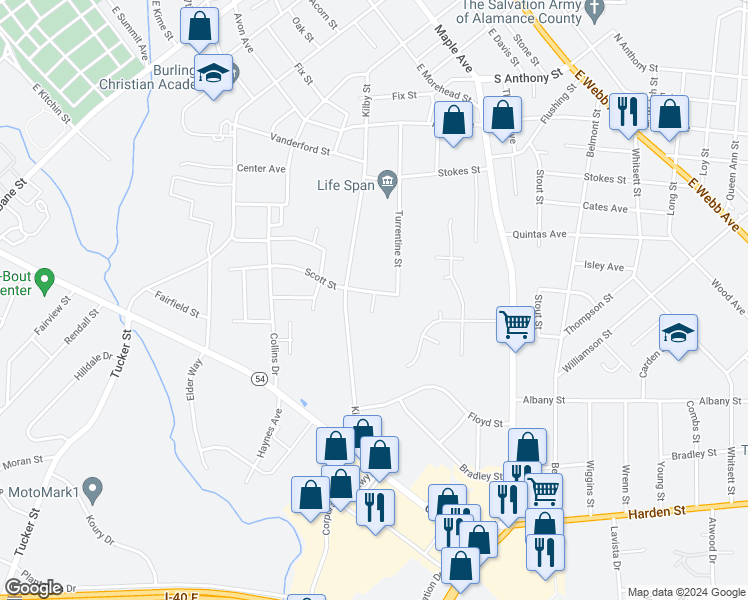 map of restaurants, bars, coffee shops, grocery stores, and more near 1348 Snow Court in Burlington