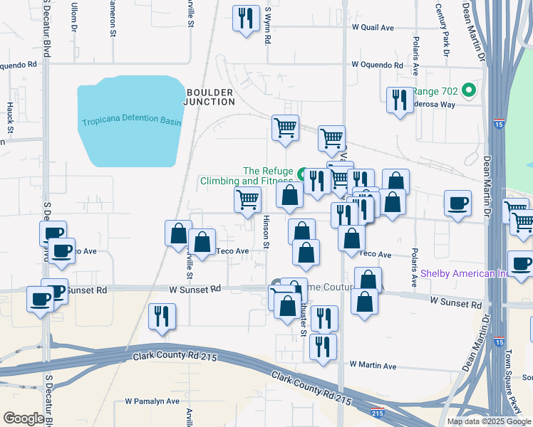 map of restaurants, bars, coffee shops, grocery stores, and more near W Post Rd & Hinson St in Las Vegas