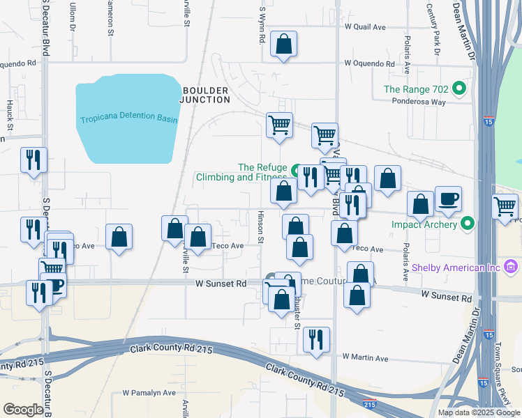 map of restaurants, bars, coffee shops, grocery stores, and more near W Post Rd & Hinson St in Las Vegas